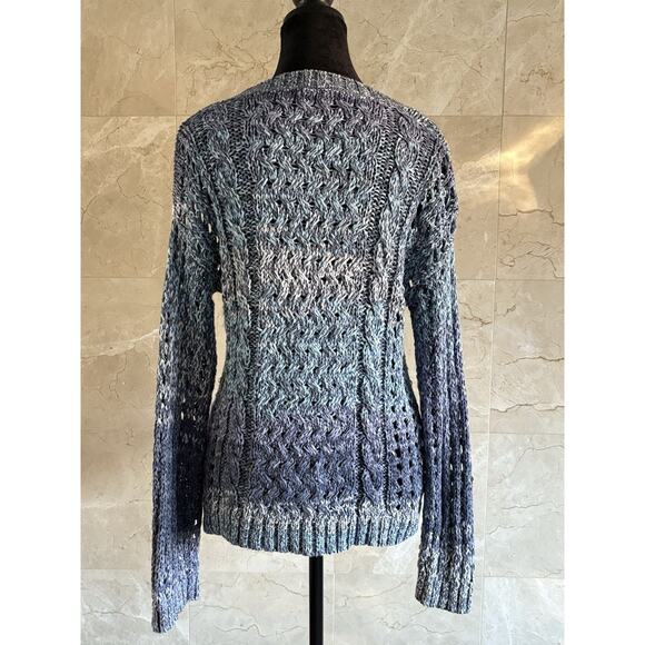 Coldwater Creek Oversized Cable Sweater XS - Blue Ombre, Open Weave Boho Coastal - Picture 9 of 12